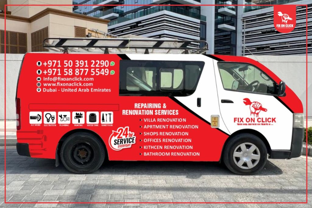 Bold and attractive visual appeal of fix on click company’s Van