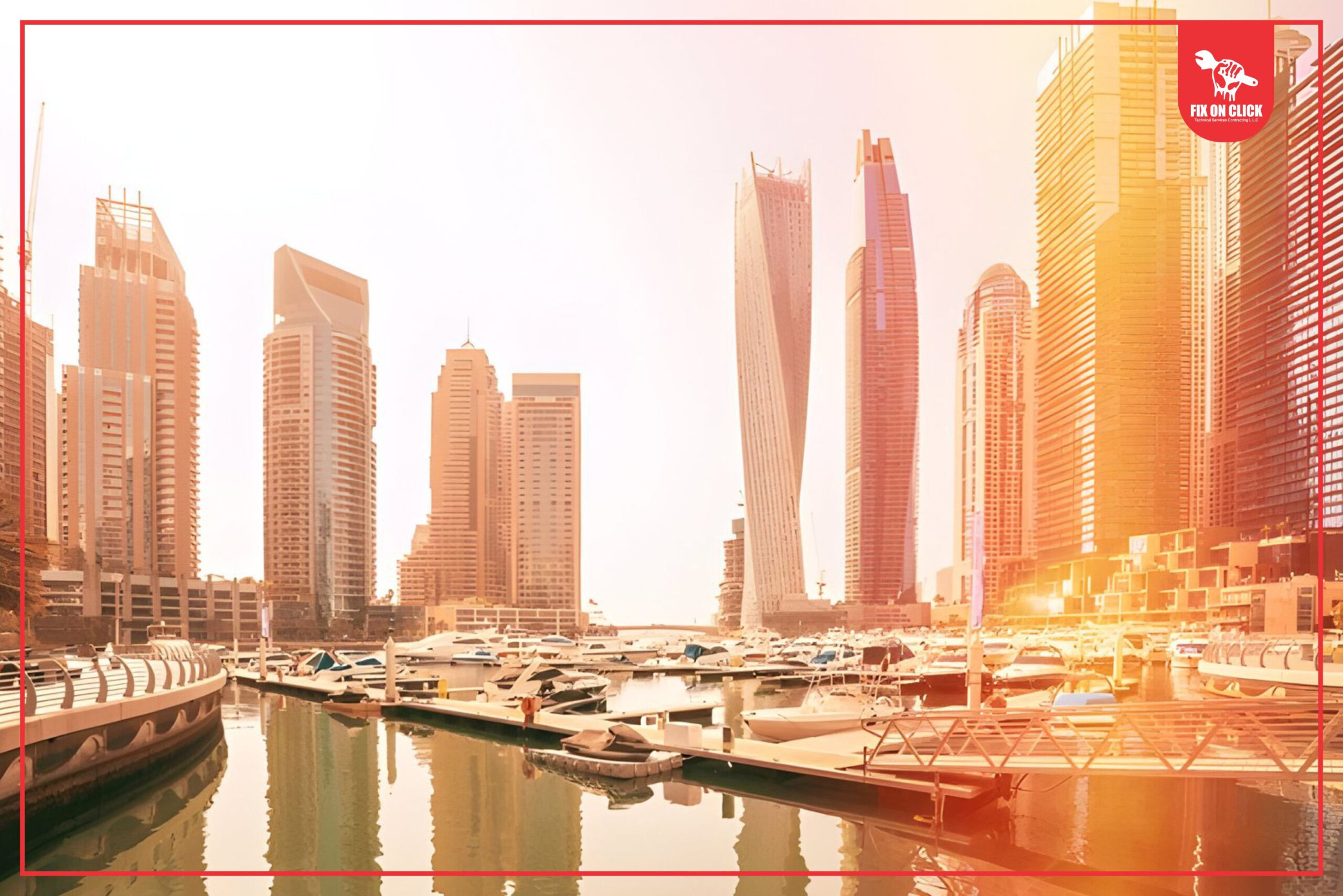 Marina Dubai's modern buildings under a clear blue sky.