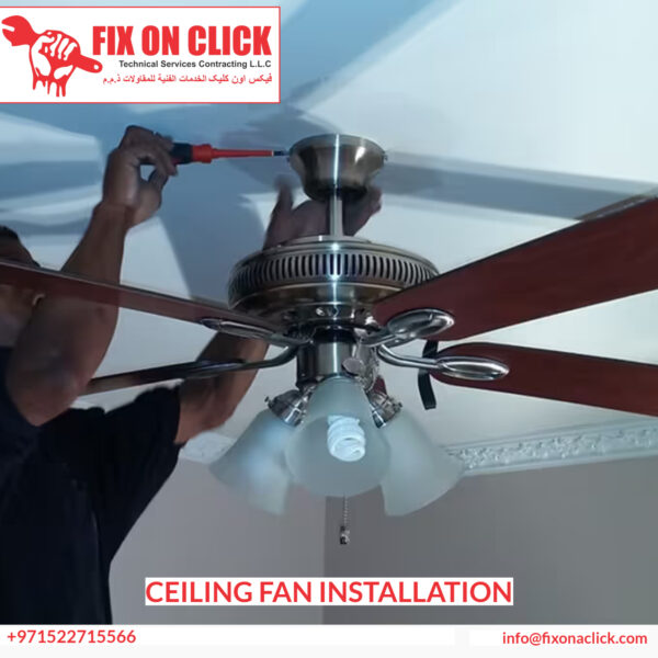 Flawless flush-mount ceiling fan setup completed by Fix On Click inside a Dubai living room