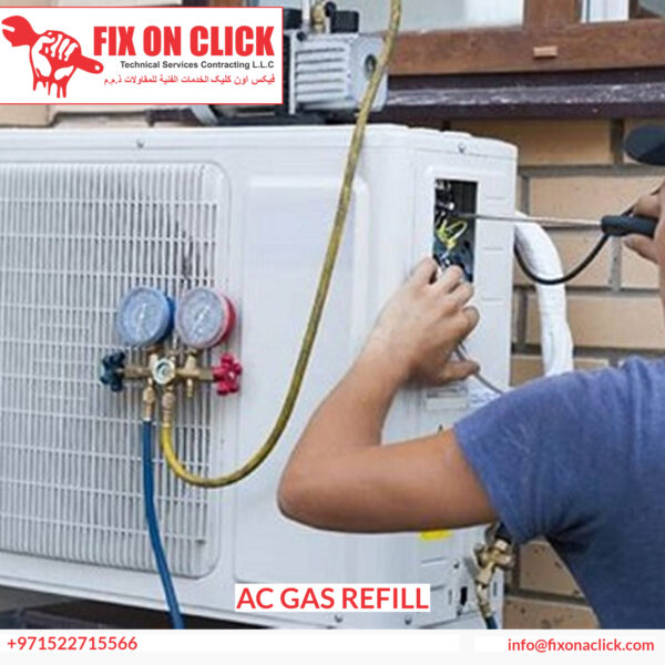 R-410A refrigerant recovery and recharge during AC gas refill Dubai - Fix On Click