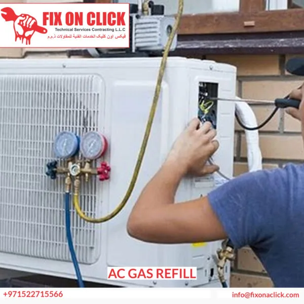R-410A refrigerant recovery and recharge during AC gas refill Dubai - Fix On Click