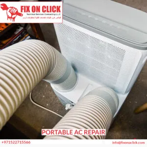 Fix On Click qualified HVAC professional restoring a portable air conditioning unit