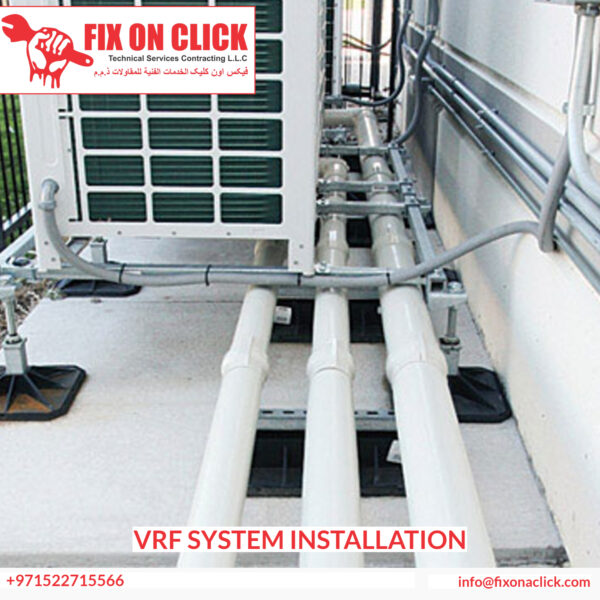 VRF outdoor condensing unit installation on Dubai commercial building rooftop