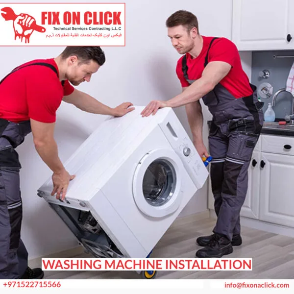 Washing machine installation Dubai - Fix On Click technician installing appliance