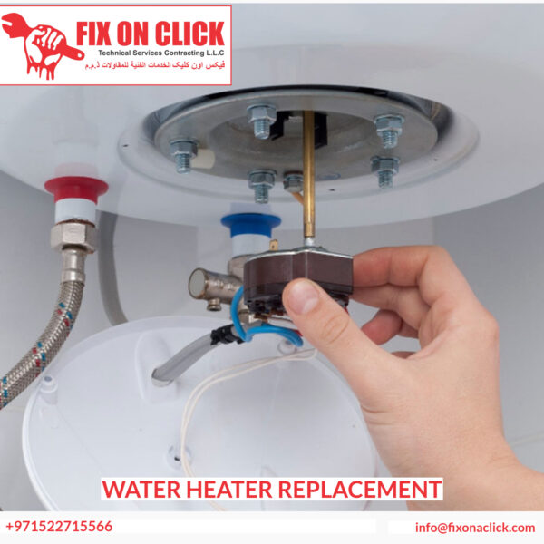 Fix On Click technician replacing water heater tank in Dubai apartment