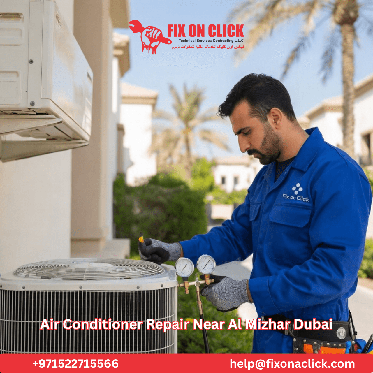 Fix on Click service van at Al Mizhar Dubai property for AC repair