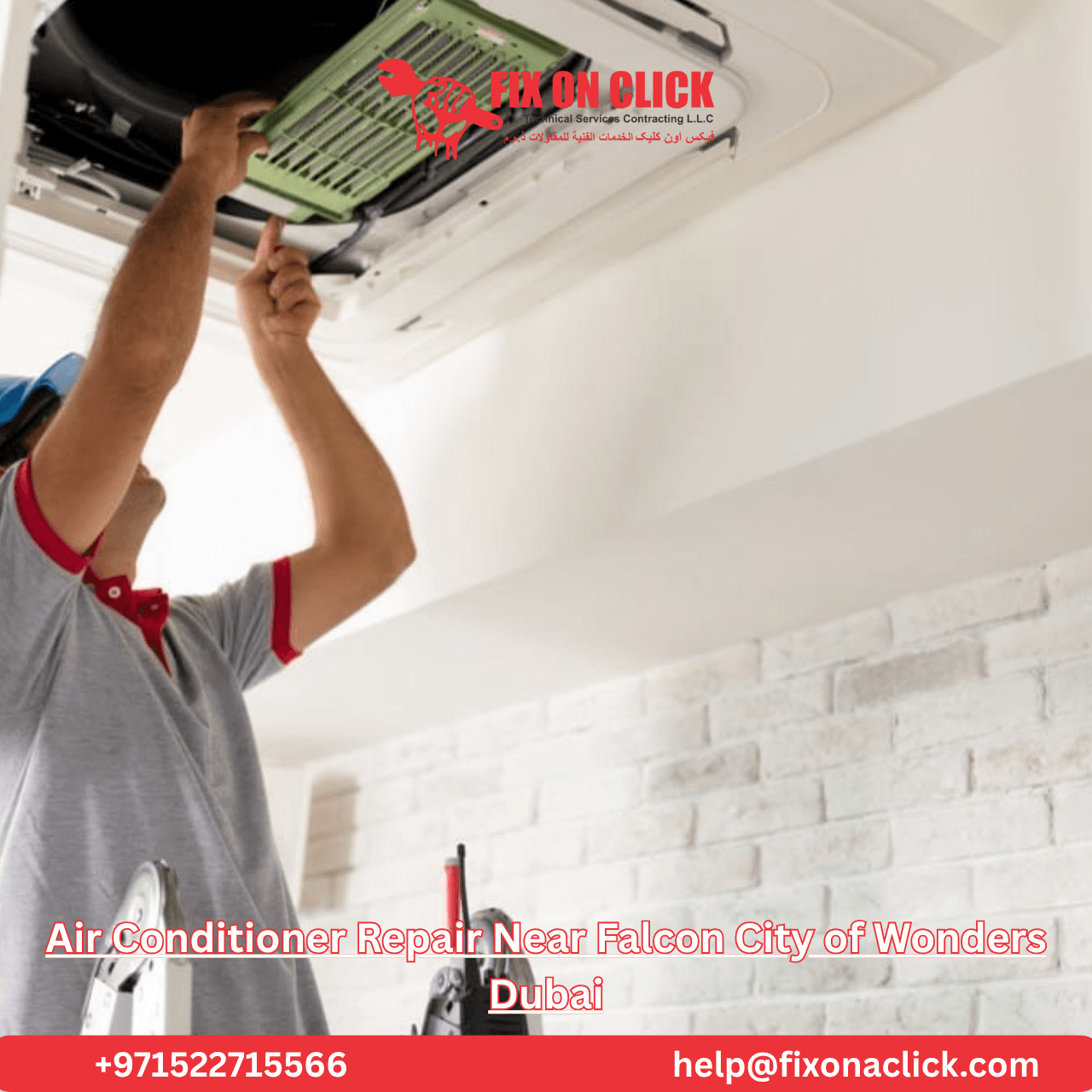 Air Conditioner Repair Near Falcon City of Wonders Dubai - Fix on Click technician servicing AC unit