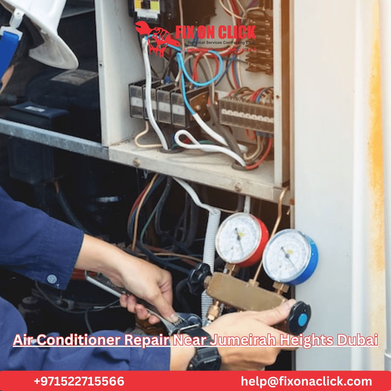 Professional AC repair service van arriving at Jumeirah Heights Dubai residential area