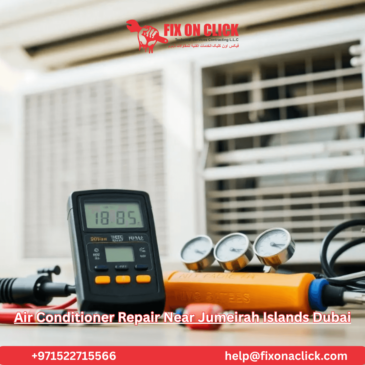 Professional AC repair service van arriving at Jumeirah Islands Dubai villa