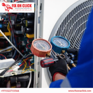 Fix on Click technician repairing AC unit in Jumeirah Lake Towers Dubai apartment