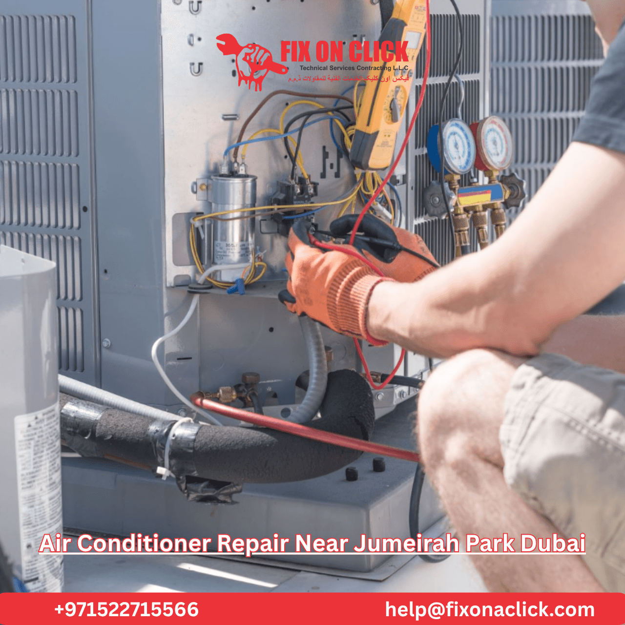 AC technician servicing ducted air conditioning system in Jumeirah Park villa Dubai