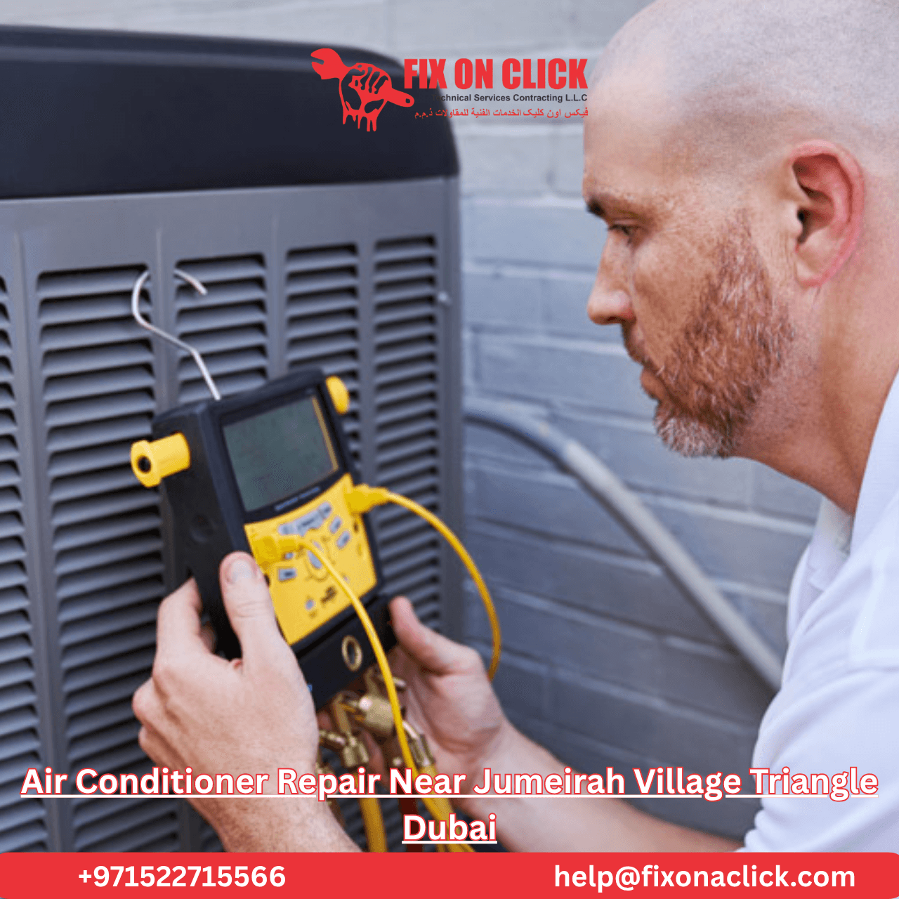 Fix on Click air conditioning repair team servicing homes in Jumeirah Village Triangle