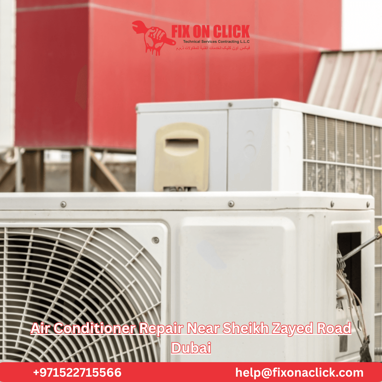Professional AC repair service van on Sheikh Zayed Road Dubai at night