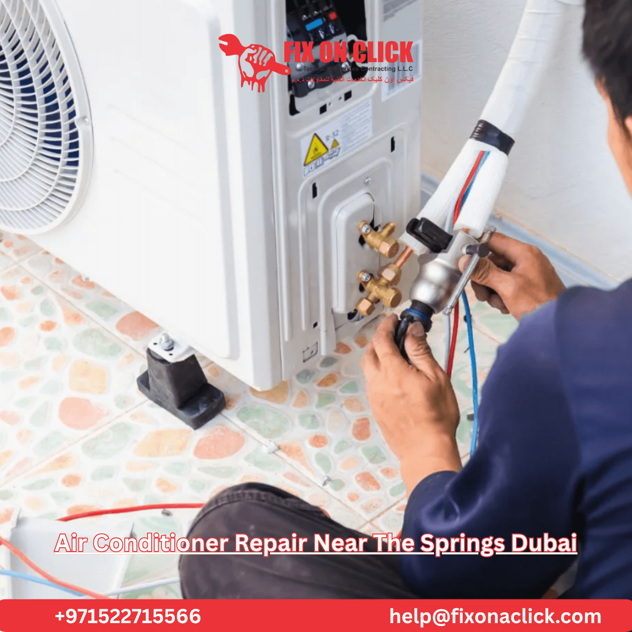 AC repair technician replacing genuine part in The Springs Dubai townhouse