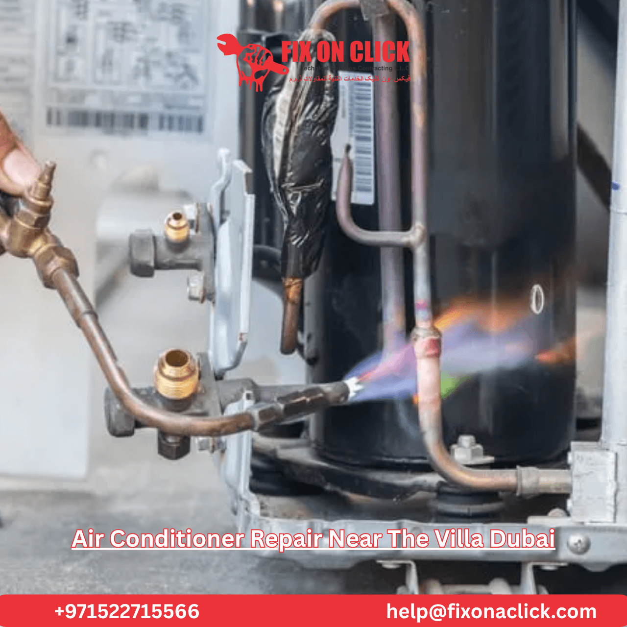 Professional AC repair service van arriving at The Villa Dubai property
