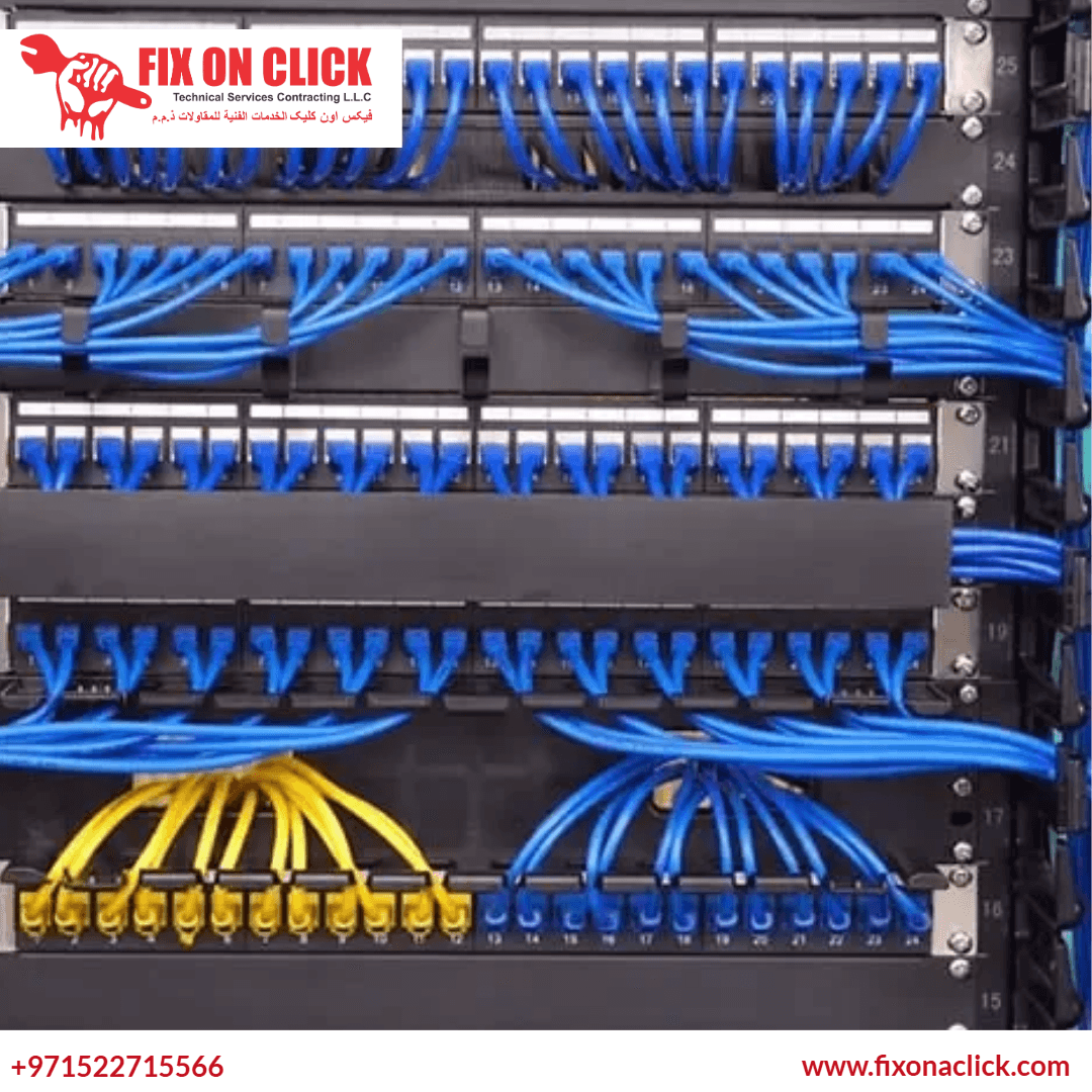Professional cable management Dubai - Fix On Click technician organising wires