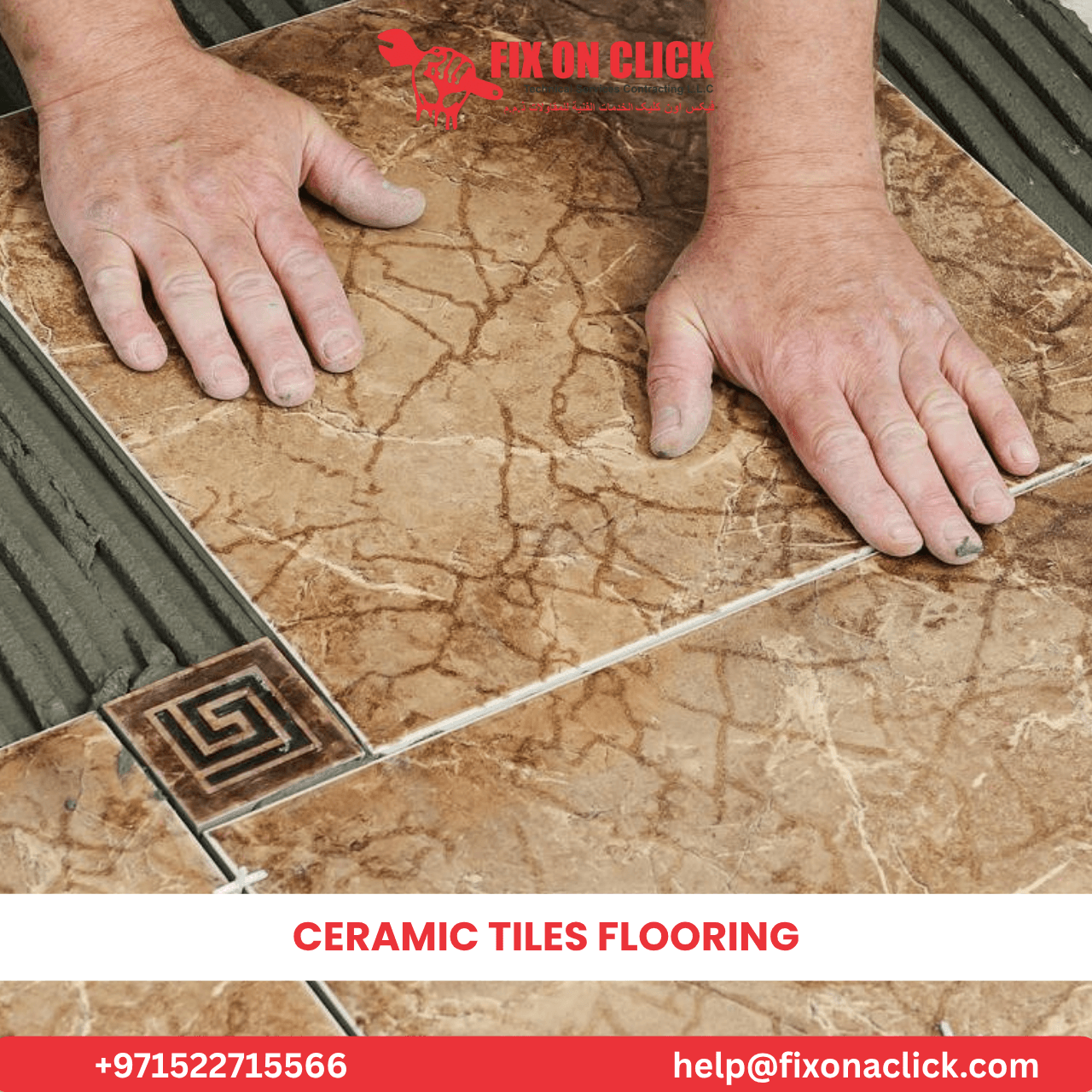 Ceramic tile flooring installation in Dubai apartment by Fix On Click