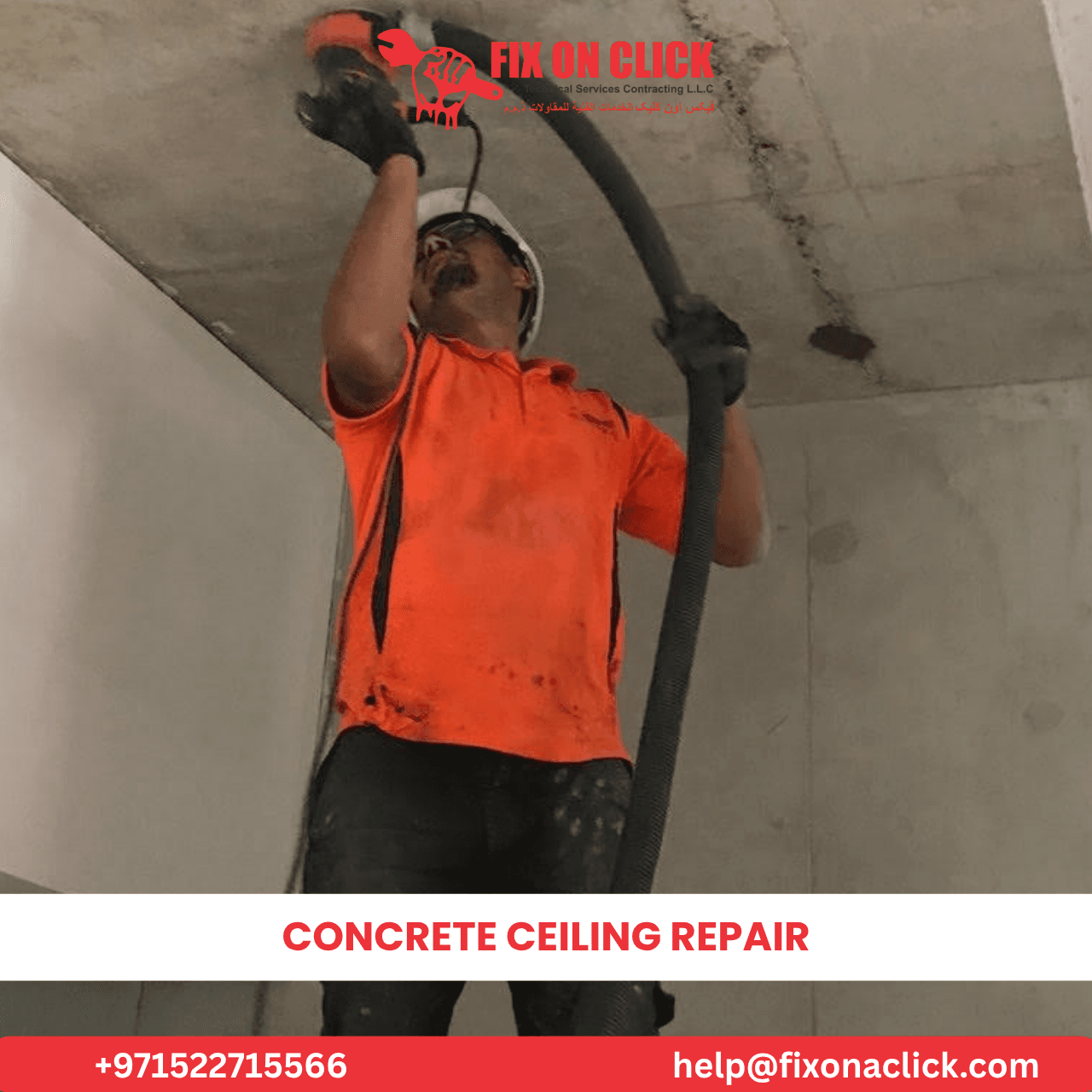 Completed concrete ceiling repair with fresh finish in Dubai