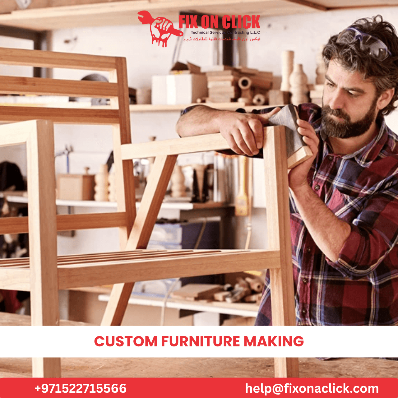 Custom made wooden cabinets and shelving by Fix On Click Dubai