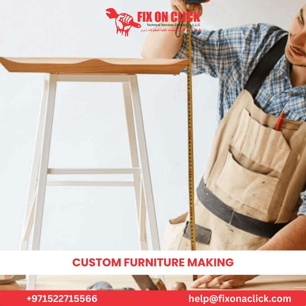 Custom furniture installation by Fix On Click carpenters in Dubai home