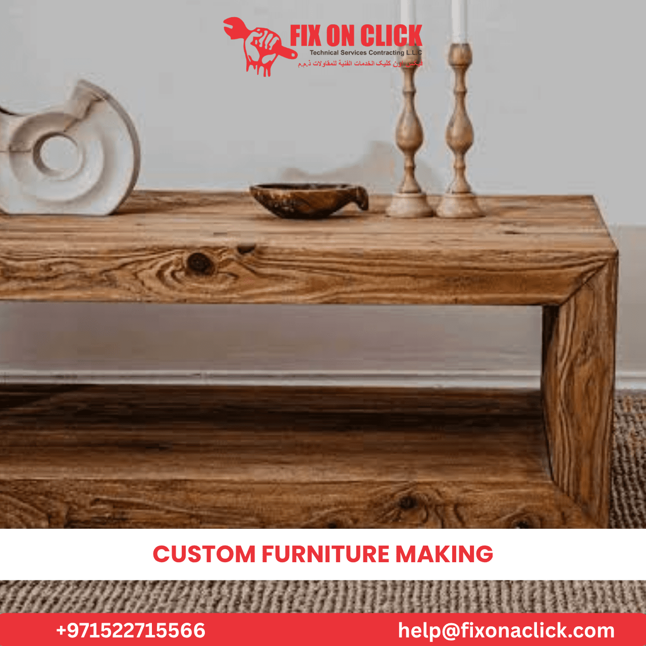 Finished custom furniture piece built by Fix On Click Dubai carpenters
