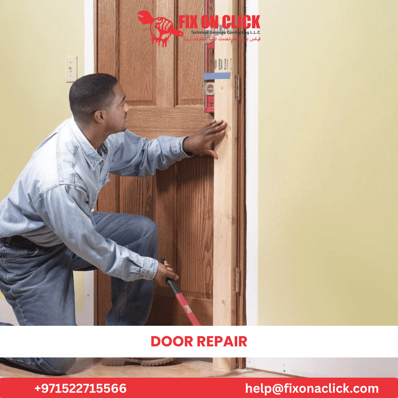 Fix On Click service vehicle fleet ready for door repair across Dubai
