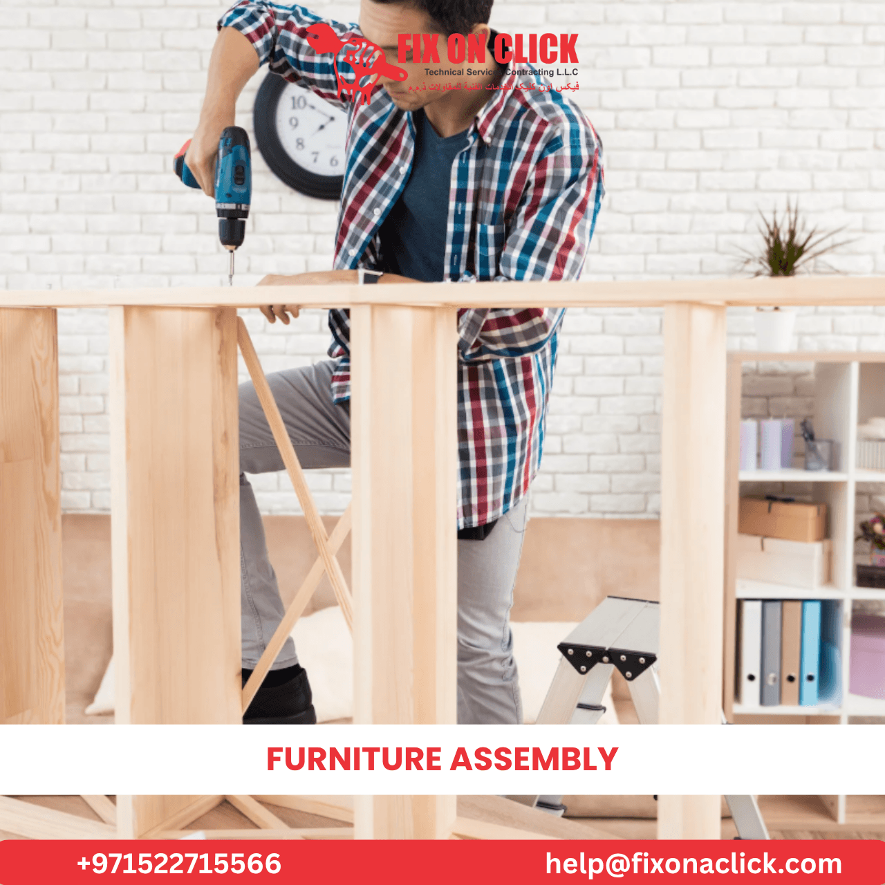 Bedroom furniture and wardrobe assembled by Fix On Click Dubai team