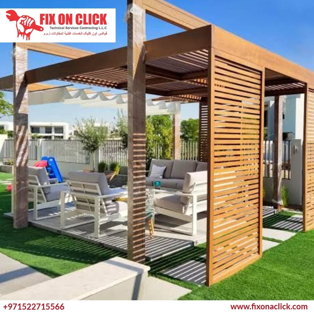 Expert carpenter repairing a wooden pergola structure