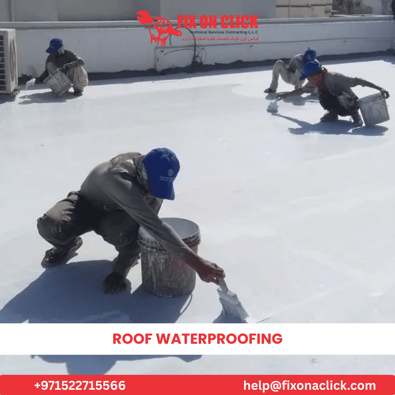 Technician inspecting roof cracks before waterproofing in Dubai