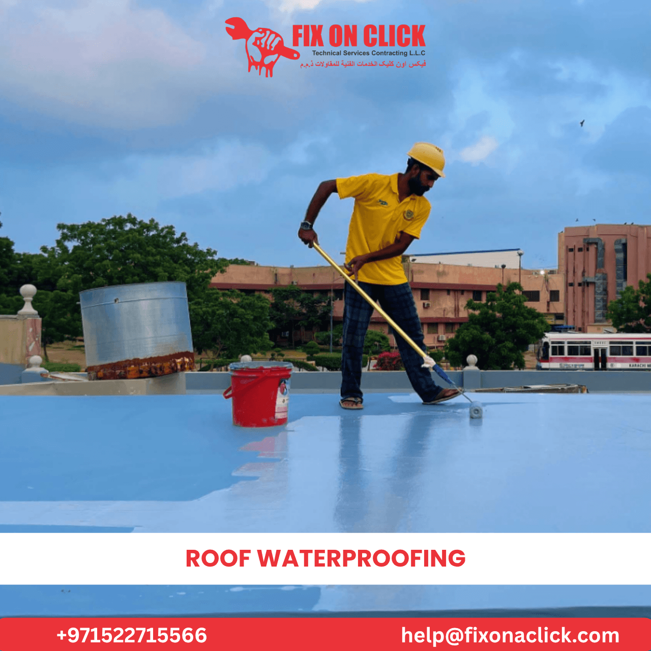 Roof waterproofing service being carried out in Dubai by Fix On Click