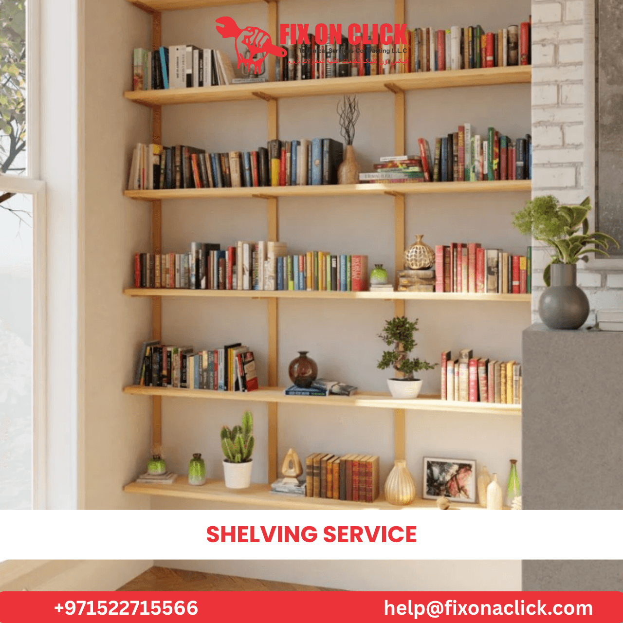 Professional shelving service and installation by Fix On Click Dubai